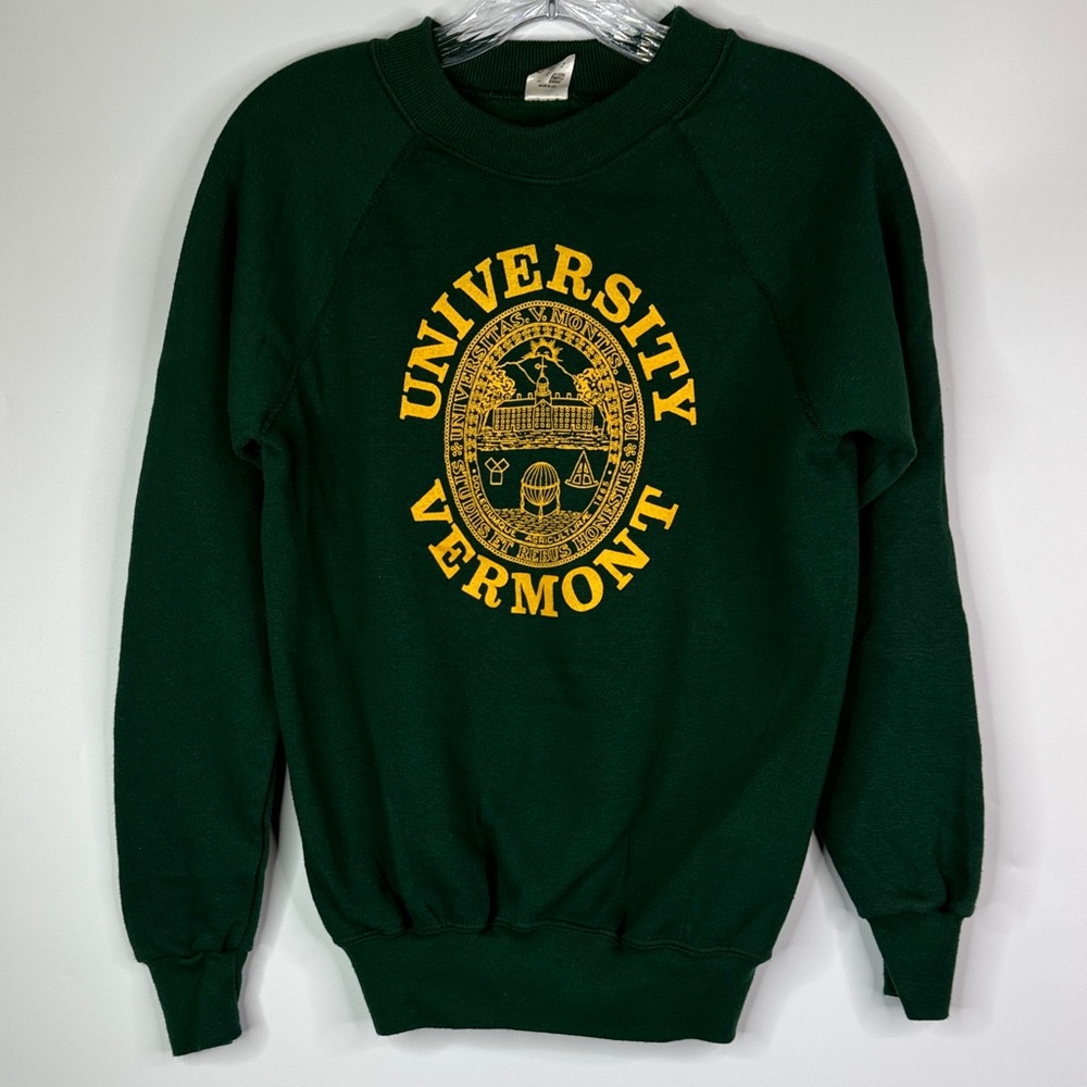 Vintage Velva Sheen University Vermont Green Crewneck Sweatshirt Size Medium 80s